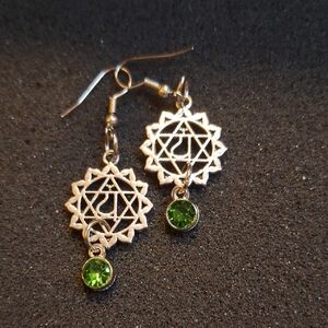 Silver-Tone Green Crystal Chakra Drop Earrings